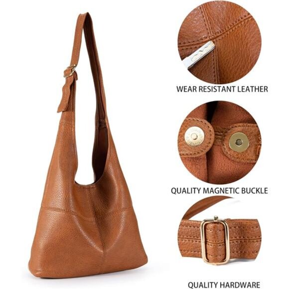 Women Ultra Soft Foldable Shoulder Handbags Brown - Picture 4 of 6